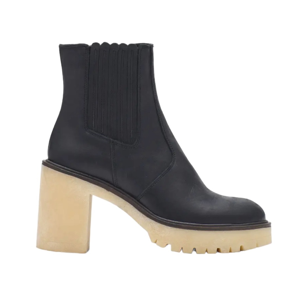 Free People James Leather Chunky Block Heel Chelsea Boots Black Size 10 - Picture 2 of 7